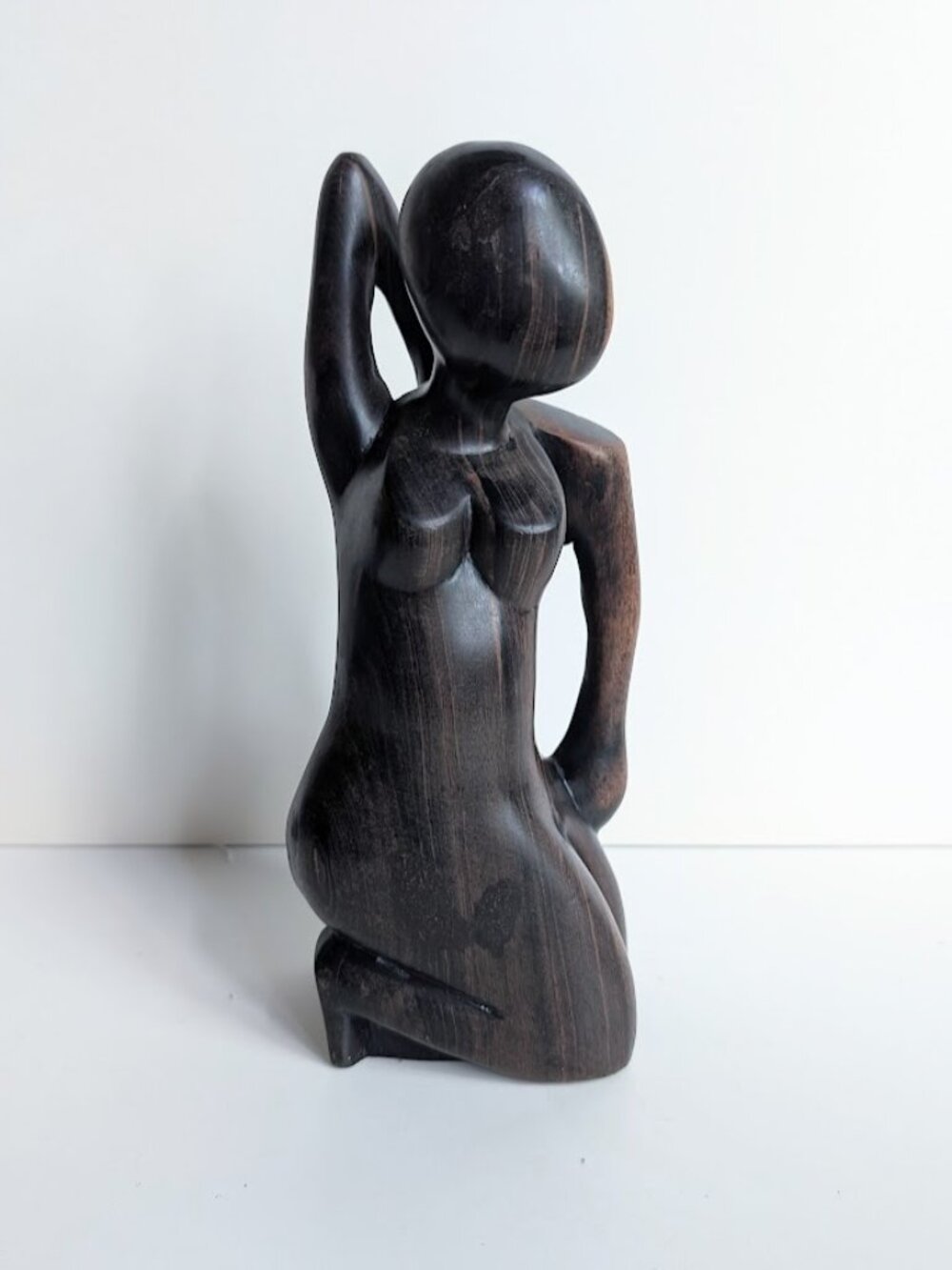 Vintage Hand Carved African Art Abstract Kneeling Woman Sculpture 11.5" Tall